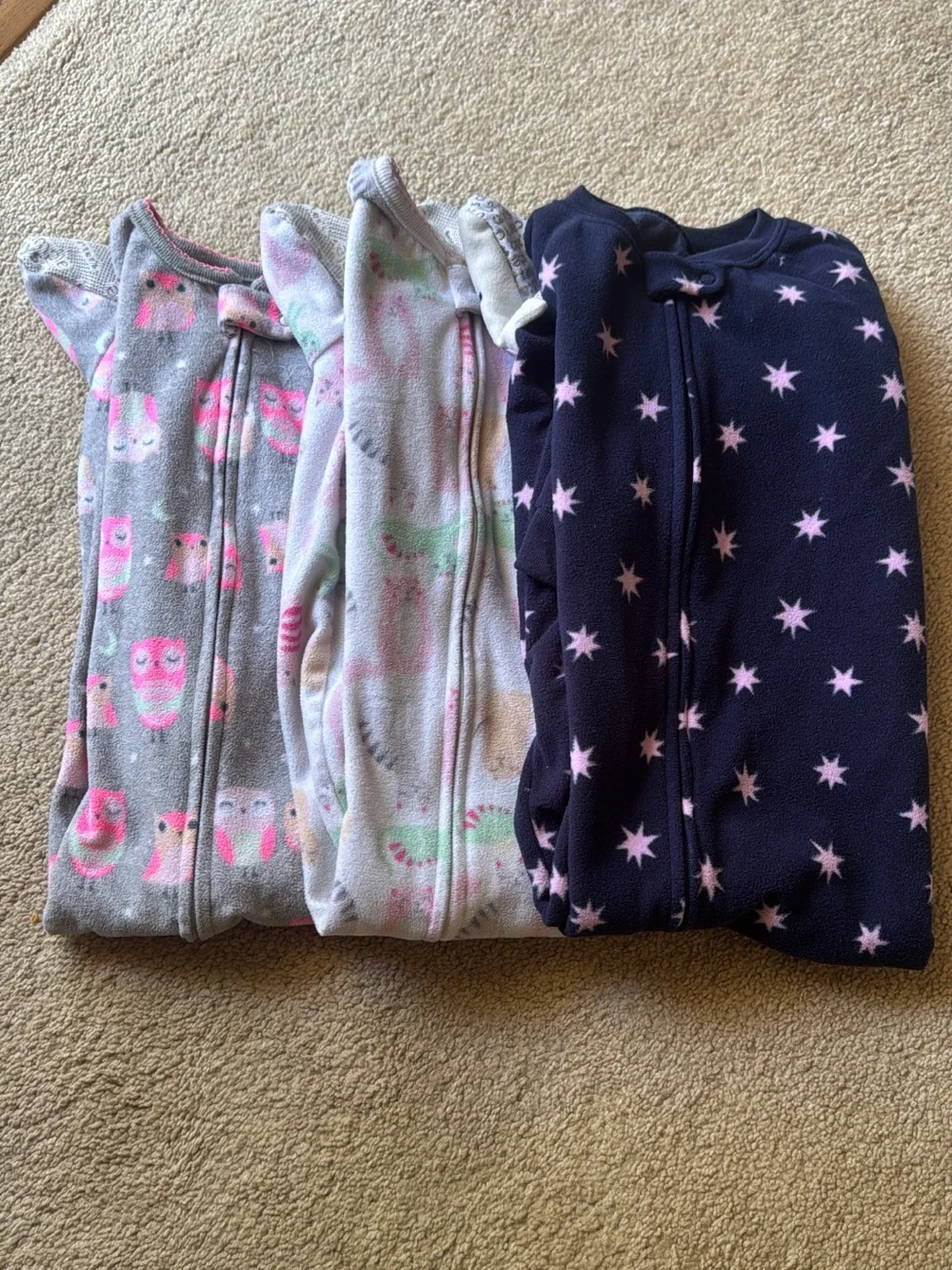 Carter’s Fleece Footed Zip Pajamas Lot of 3 Size 2T